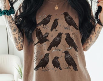 Gothic Raven T-Shirt, Vintage Illustration, Dark Academia Tee