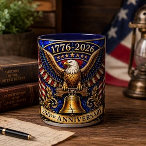 1776-2026 America 250th Anniversary Mug, We The People Patriotic Mug, USA Coffee Cup, Black Dad Gift, Stained Glass Effect 15oz Mug Navy Accent