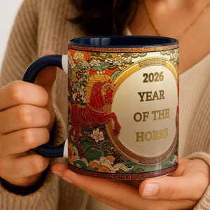 Personalized Chinese Horse Mug | Year of the Horse Good Fortune Cup | Prosperity & Success Gift image 1