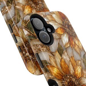 Stained Glass Sunflower Phone Case, Floral MagSafe Case, Tough Protective Cover, Samsung S26 Ultra S25 S24, iPhone 17 Pro Max 16 15 14 13 画像 3