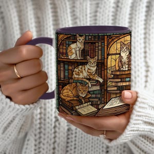 Stained Glass Cat Bookish Mug, Literary Coffee Cup immagine 2