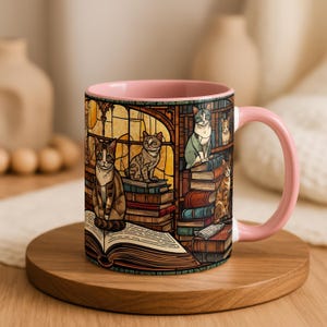 Stained Glass Cat Bookish Mug, Literary Coffee Cup immagine 3