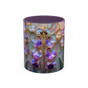 July Birth Flower Larkspur Mug, Iridescent Stained Glass Floral Coffee Cup, Personalized Birthday Gift, Elegant Botanical Art Mug image 10