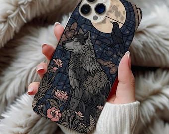 Gothic Wolf Stained Glass Phone Case | Celestial Moon Art