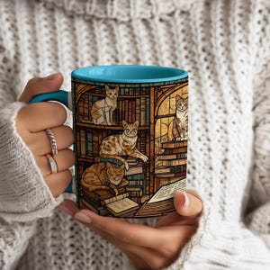 Stained Glass Cat Bookish Mug, Literary Coffee Cup immagine 6