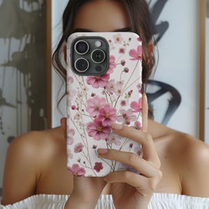 Pink Blossom Floral Phone Case: Boho Spring Cover, Impact Resistant