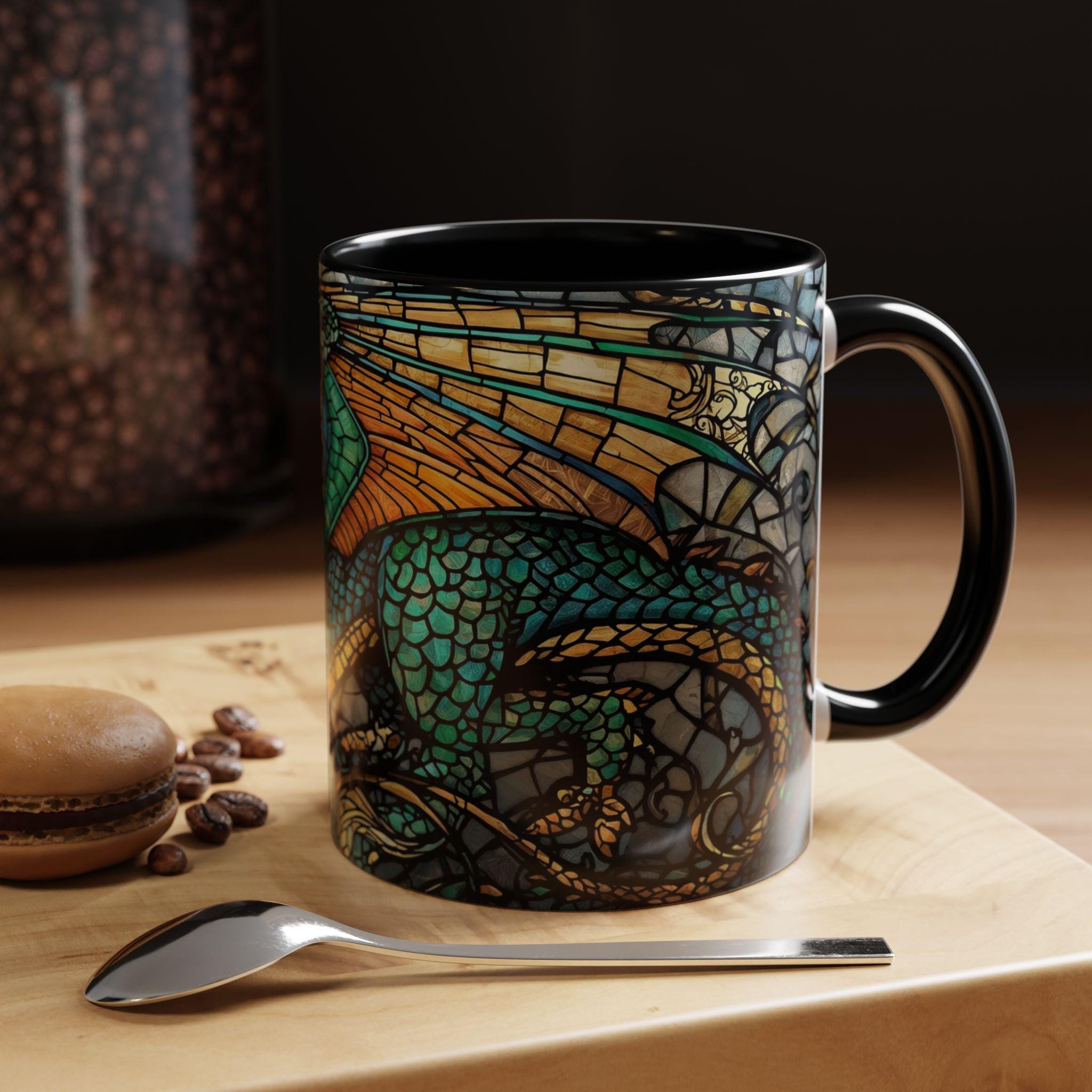 Stained Glass Dragon Coffee Mug, Fantasy Art Gift - Etsy