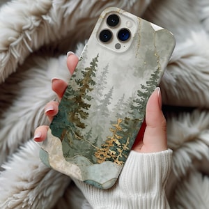 Stained Glass Pine Trees iPhone Case, Snowy Winter Landscape, Nature Lover Gift