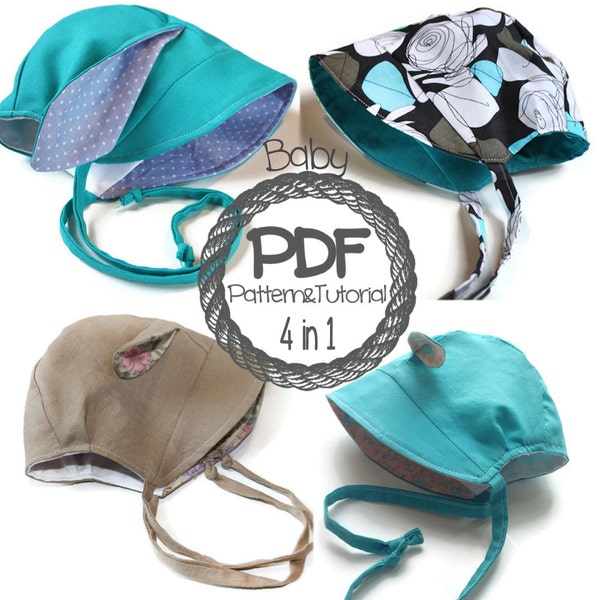 Brimmed Baby Bonnet Sewing Pattern // 5 hats in 1 pattern // Brimless Bonnet // Bunny // Lamb // Hippo // Reversible Bonnet // Modern Bonnet