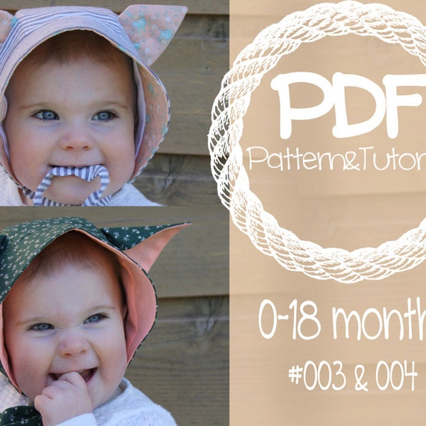 Bonnet Sewing Pattern Combo Pack // Kitty Cat Hat Pattern // Fox Baby Bonnet Pattern // Brimmed Sun Bonnet // Tailles 0-18 mois