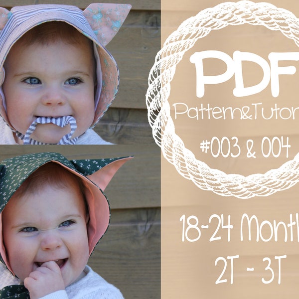 Brimmed Toddler Bonnet Sewing Pattern Combo Pack // Kitty Cat Hat Pattern // Fox Bonnet Pattern // Brimmed Sun Bonnet // 18-24 mois//2T-3T