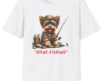 Camiseta "Gone Fishing" - Regalo divertido para pescadores - Camiseta para amantes de las mascotas - Ropa de aventura al aire libre, camiseta unisex, camiseta suave.