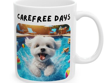 Taza de cerámica con forma de perro para fiesta en la piscina, taza de café de verano