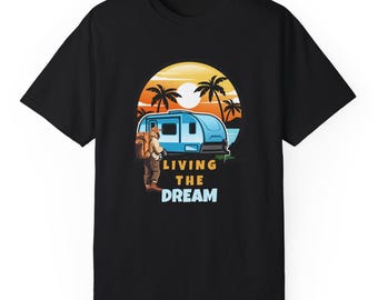 Camiseta "Viviendo el Sueño", camiseta para amantes de la aventura, camiseta de viaje, top con ambiente veraniego, regalo de camping