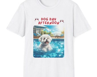 Camiseta unisex suave "Tarde de perros", adorable camiseta para perro, camiseta de verano para mascotas, regalo para amantes de los perros, ropa para fiestas en la piscina, ropa divertida para el día a día.