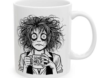 Taza de cerámica original con mensaje de ayuda – Regalo para amantes del café