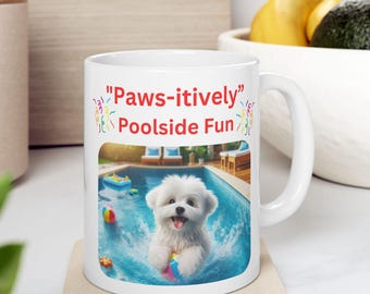 Taza de cerámica con diseño de perro juguetón, ambiente playero, regalo para amantes de las mascotas
