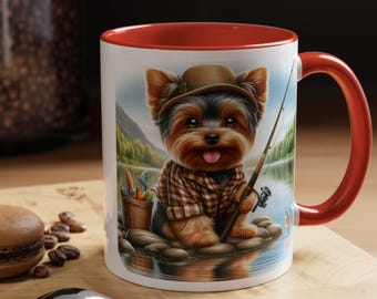Taza para amantes de los perros, ideal para entusiastas de la pesca, regalo de perro pescador, decoración del hogar, taza de cumpleaños, taza de vacaciones