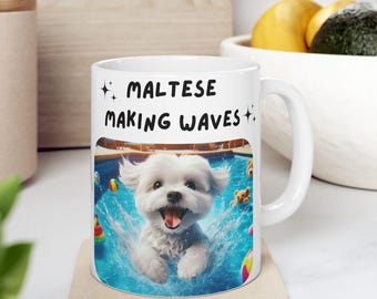 Taza de cerámica maltesa, regalo para amantes de los perros, taza para dueños de mascotas