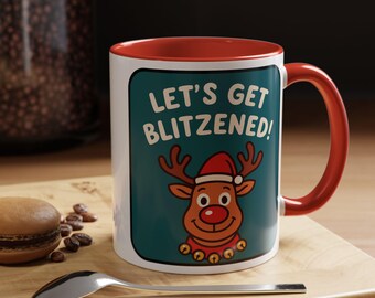 Taza de café con reno "¡A emborracharse!" / Taza navideña divertida, 325 ml (11 oz), 445 ml (15 oz), taza de cerámica, regalo festivo de Navidad, taza para chocolate caliente