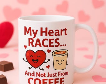 Taza de San Valentín con frase de amor y latidos, divertida y romántica de 325 ml para parejas.