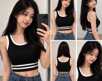 Black Fitted Crop Tank Top for Women | Sleeveless Round Neck Lycra Top | Casual Summer Wear