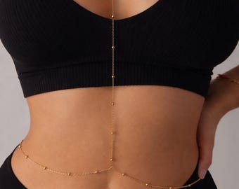 Złoty łańcuszek satelitarny na ciało, wielowarstwowy naszyjnik w kształcie litery Y na talię, biżuteria na festiwal boho dla kobiet