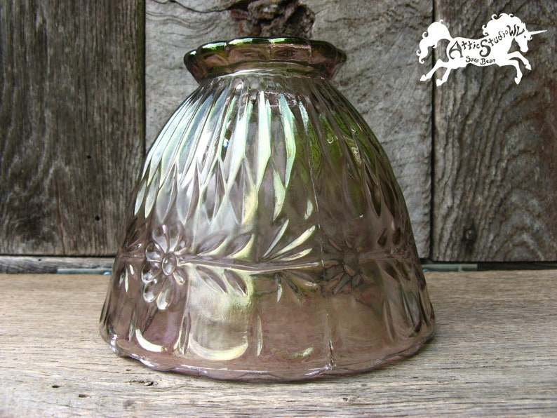 Small Purple Glass Lampshade 5 75 Inches Wide 4 Tall Light With Iridescent Sheen Fl Motif Little Lamp Shade Lid