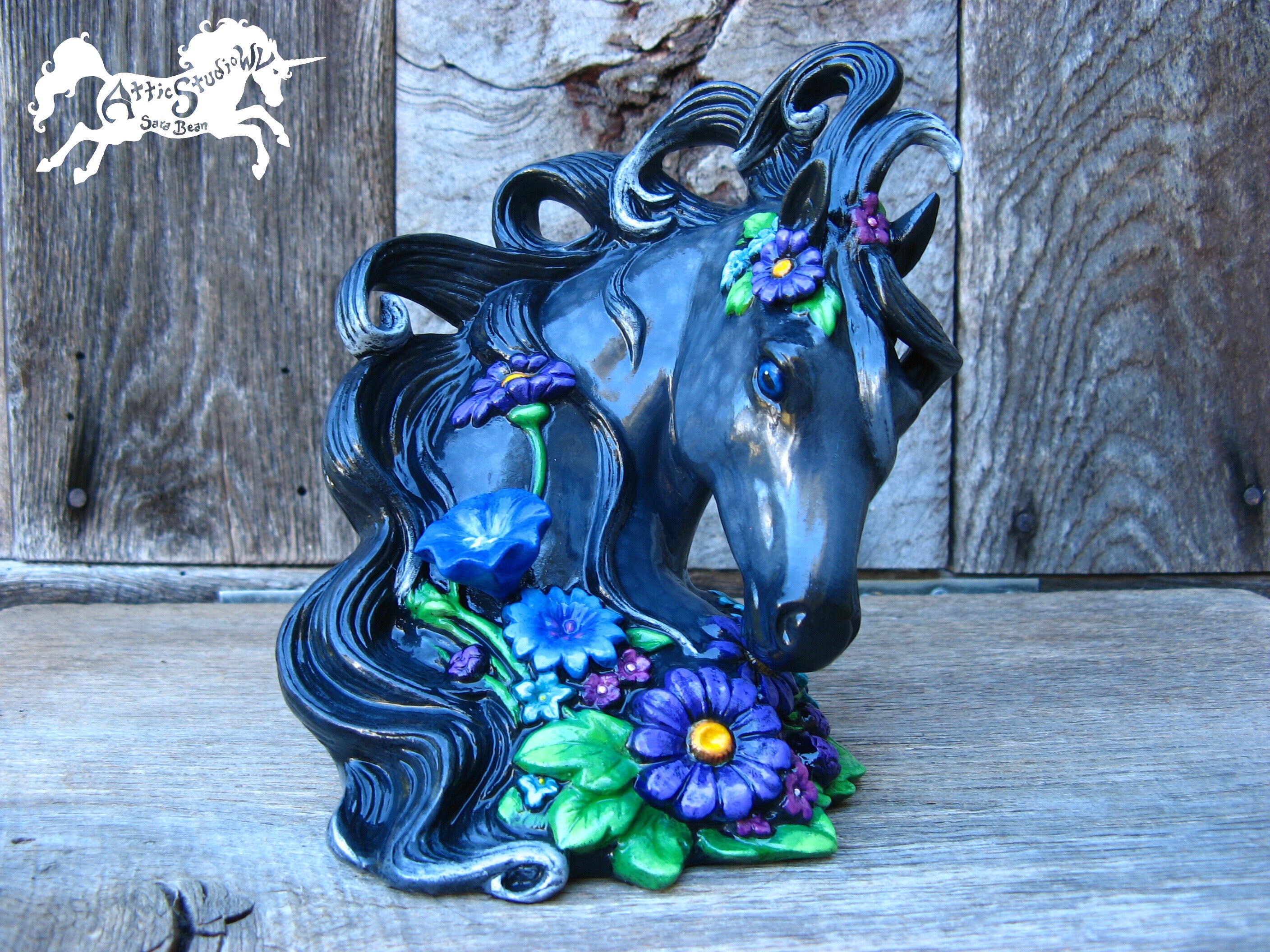 Ceramic Horse Head Figurine 6 Inch Tall HandPainted Floral Etsy