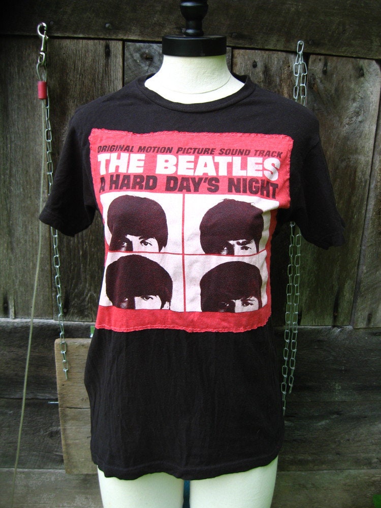 Upcycled Beatles T Shirt Used Fair Condition Black Tee Etsy