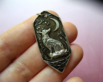 Moon Fox Pendant, 1.5 Inch Metal Charm, Bright Silver Color with Dark Patina, Crescent Moons & Foxes Jewelry Making Supplies Findings Witchy