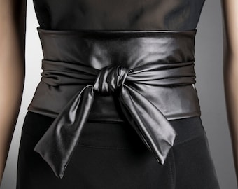 Stylish Wide BLACK BELT, Vegan Fabric Belt, Wide Womens Leather Look Soft and Stretchy Belt for Party or Formal Corset Style