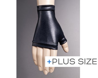 Short PLUS SIZE Black Gloves,Fingerless Glove,Steampunk gloves women,Vegan Gloves,Black Fingerless Glove - 3 Color Options, Plus size gloves