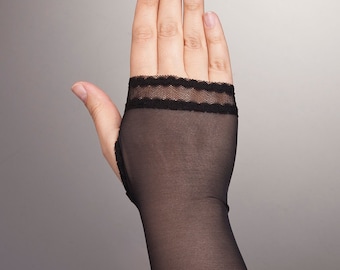 Simple Short BLACK Fingerless Gloves, Black Short Gloves, Lace Gloves, Short Lace Gloves,Lace Short Gloves in Black, Evening Gloves