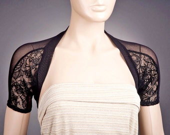 BLACK LACE Bolero, Short Sleeve Bolero, Short Sleeve Lace Bolero, Custom Bolero, Short Black Bolero, Evening Bolero