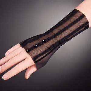 Short Black Lace Gloves with Beads,Short Black Gloves,Short Lace Gloves,Black lace gloves,Fingerless Lace gloves,lace gloves image 2