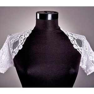 WHITE Lace Wedding Bolero,Short Sleeve Bolero,Wedding White bolero, Custom Bolero, Sheer Wedding Lace Bolero LAST PIECE!
