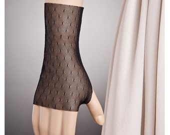 POLKA DOTS BLACK Simple Fingerless Gloves, Black Lace Gloves, Short Black Gloves, Short Lace Gloves, Lace Short Gloves Sheer Gloves