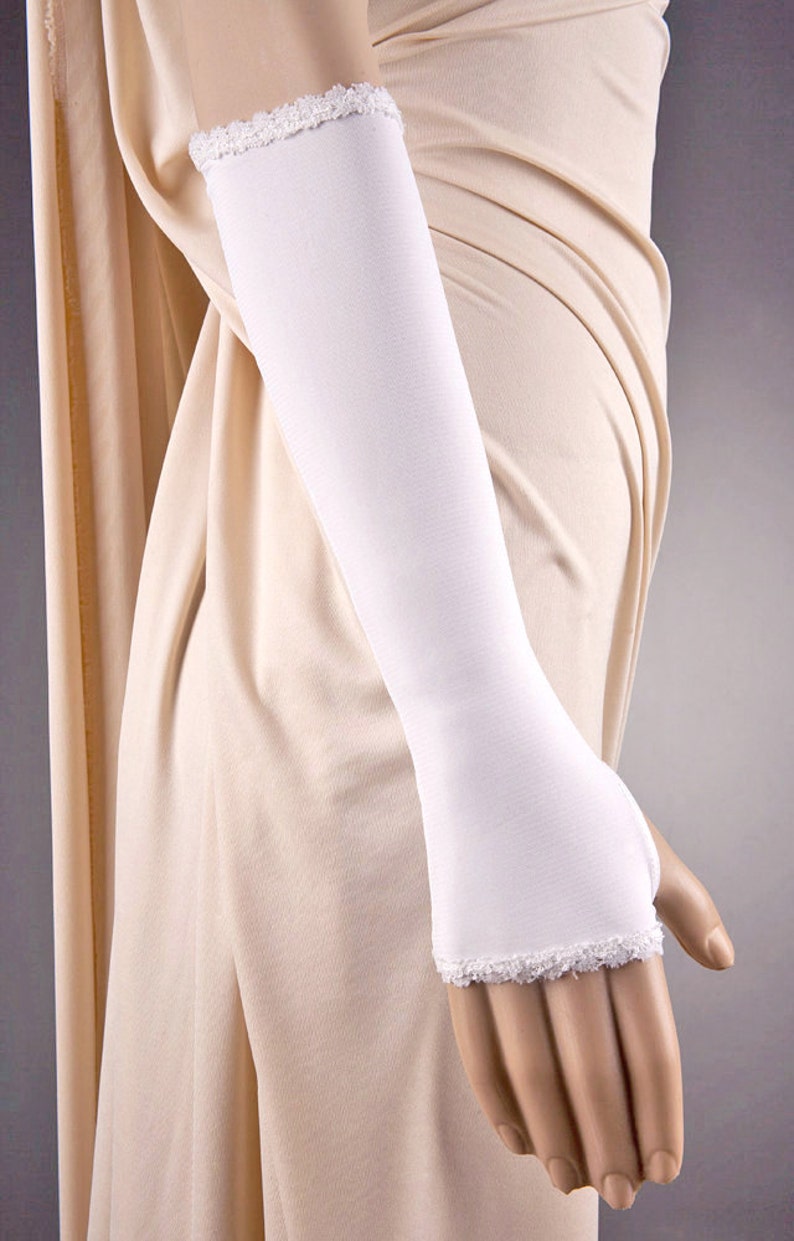 2 COLORS LONG Wedding Fingerless Gloves,Long Wedding Gloves,Fingerless Wedding Gloves,White Wedding Gloves,Ivory Wedding Gloves, Long Gloves image 2