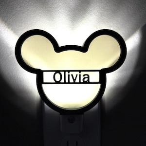 Personalized Mouse Ears Fun Kids Night Light | Wall Plug In Auto On Off Night Light | Kids Bedroom Decor | Fun Home Night Lights