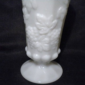 Large Scalloped Milk Glass Vase Grape Motif image 3