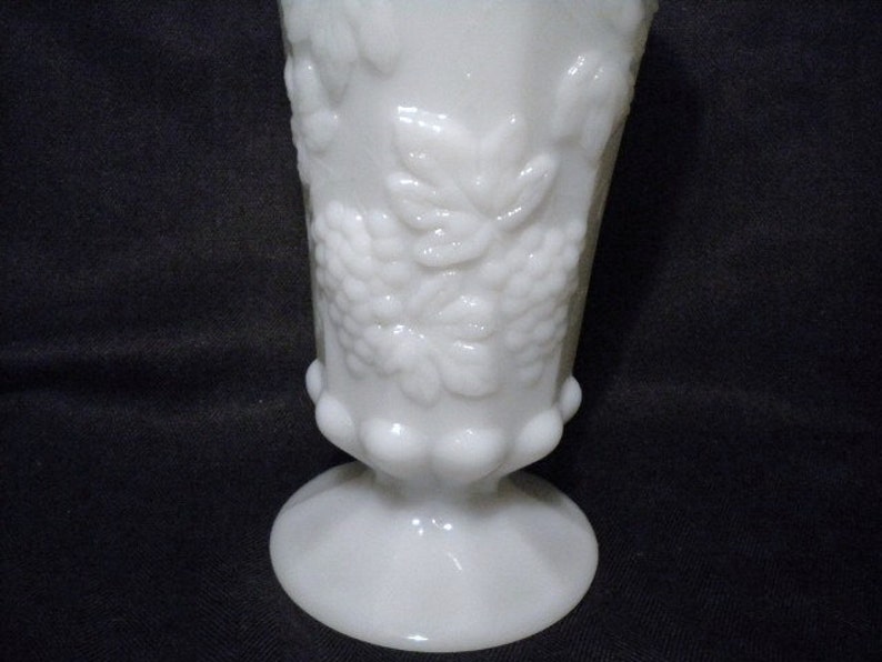 Large Scalloped Milk Glass Vase Grape Motif image 3