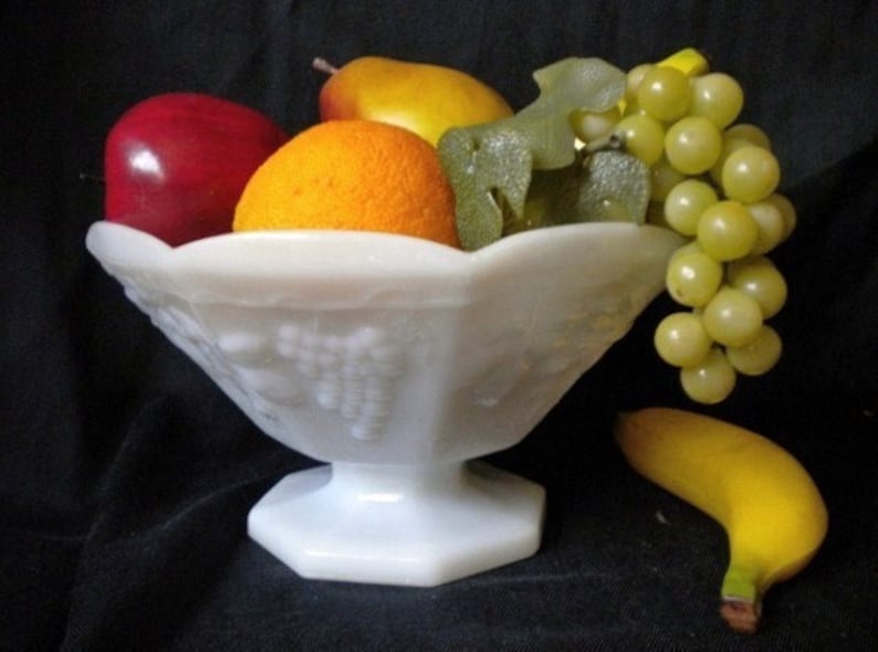 Vintage Milk Glass Bowl Fruit Serving Bowl Centerpiece Anchor Hocking