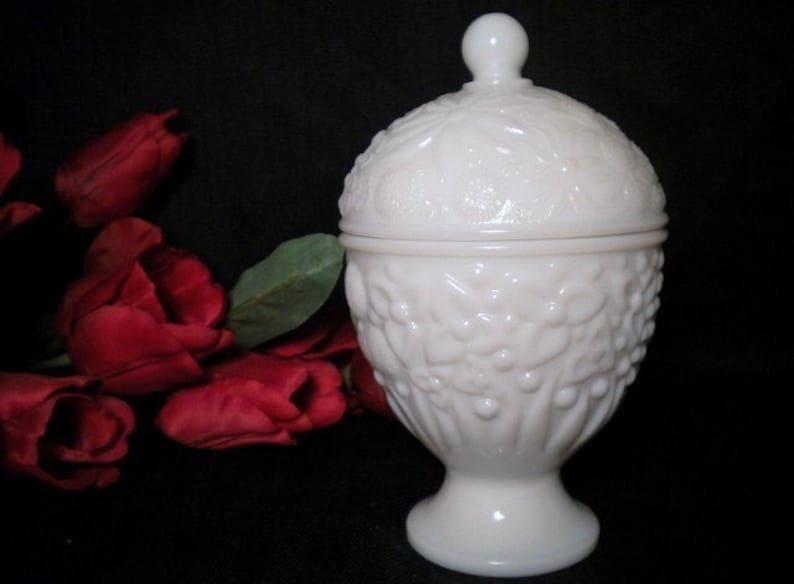 Vintage Avon Milk Glass Egg Shaped Lidded Jar Compote Vase Planter