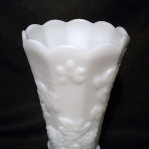 Large Scalloped Milk Glass Vase Grape Motif image 2