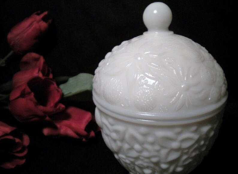 Vintage Avon Milk Glass Egg Shaped Lidded Jar Compote Vase Planter
