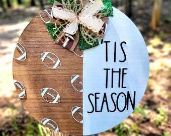 Handmade Wooden Football Door Hanger, 'Tis the Season Sign, Game Day Decor