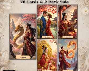 Chinese Tarot Deck, Printable Tarot Card Design, Unique Tarot Deck, Fortune Reading Supply