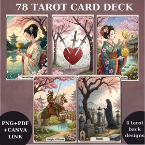 Baraja de tarot digital con temática de Sakura, 78 cartas de tarot, baraja de tarot imprimible, baraja de cartas digitales, baraja de tarot única, suministros para lectura de la fortuna - svg-png