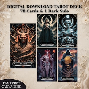 Dark Fantasy Tarot Deck, Printable Tarot Cards Deck, Fortune Reading Supply